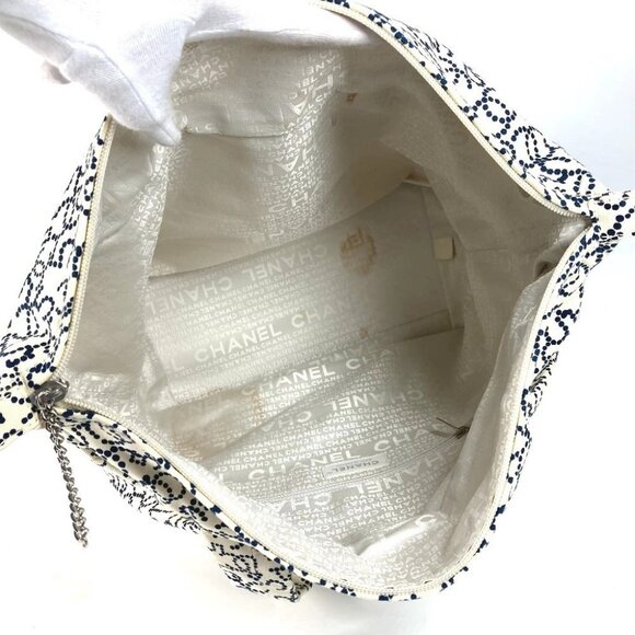 CHANEL Arabesque Bag Tote Bag Hand Bag Canvas White/Dark Navy Based - Picture 11 of 15